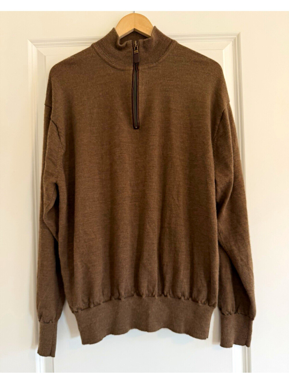 Orvis Men's XL 100% Merino Wool Quarter-Zip Sweater Brown Outdoorsy Preppy Ivy